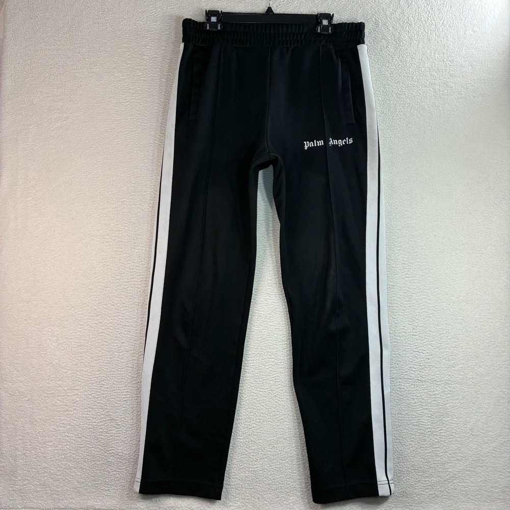 Palm Angels Track Pants Men L Black White Ankle Zip Luxury Streetwear